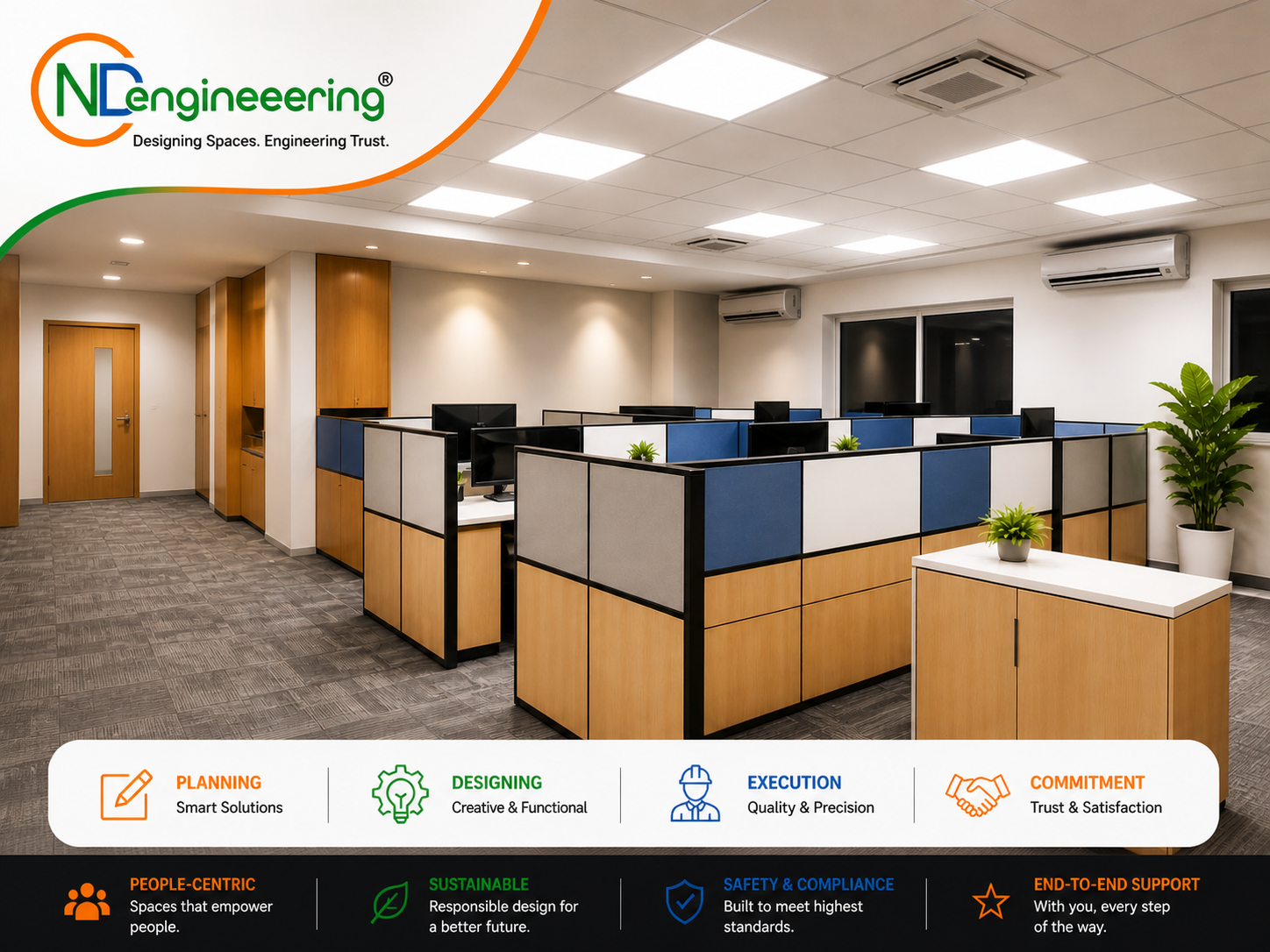 Modular office furniture installation for turnkey project